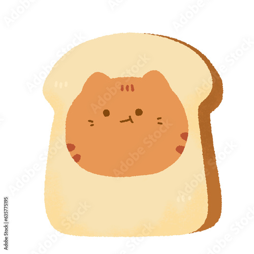 Japan Bread bun funny orange cat doodle neko pang cute food breakfast watercolor