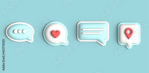 Message icons in 3d style .Communication, Web, Social Network Media, App Button. Realistic Vector Illustration.