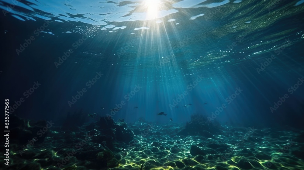 Fototapeta premium Underwater blue ocean background in sea