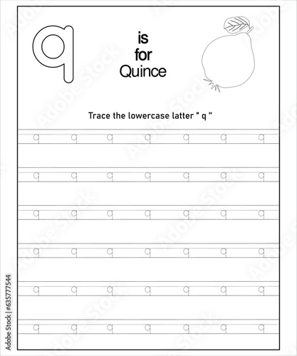 Educational worksheet for kids learning to trace an alphabet letter on a simple study page.