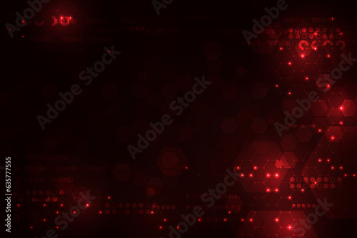 Vector hexagons abstract technology red background