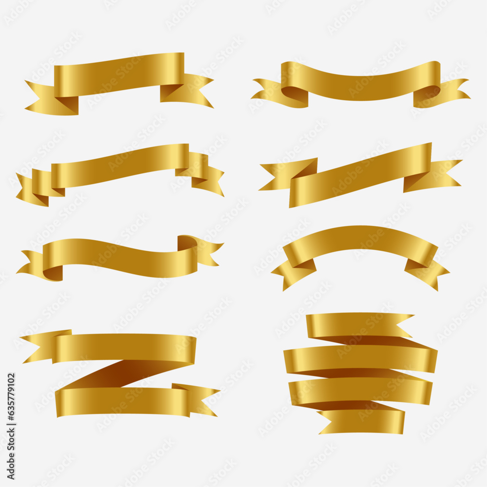 gold ribbon set. set of golden ribbons. ribbon illustration. gold ribbon set. set of golden ribbons. ribbon illustration.