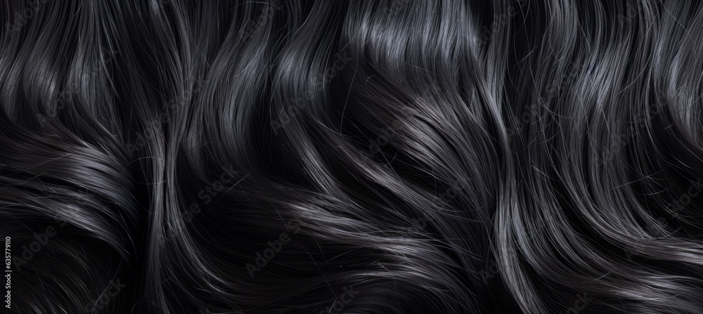 Black hair texture background. Generative AI technology. Stock Photo