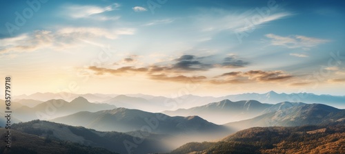 Mountains landscape background. Generative AI technology.  © Hero Design