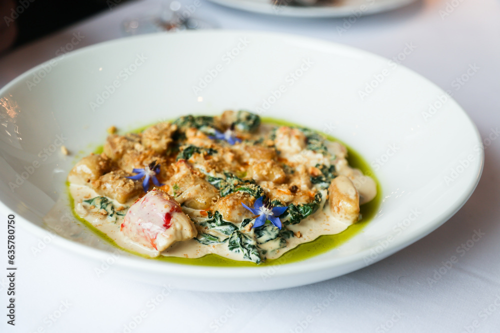 Potato gnocchi with crab meat and spinach Potato gnocchi with crab meat and spinach