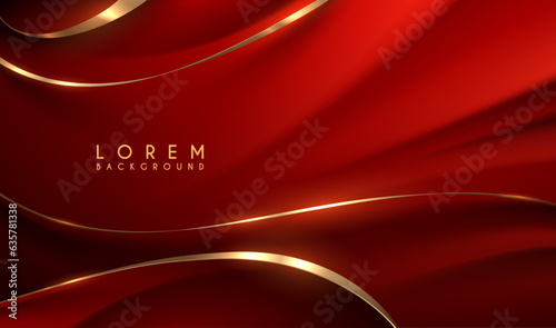 Abstract red waved background with golden elements