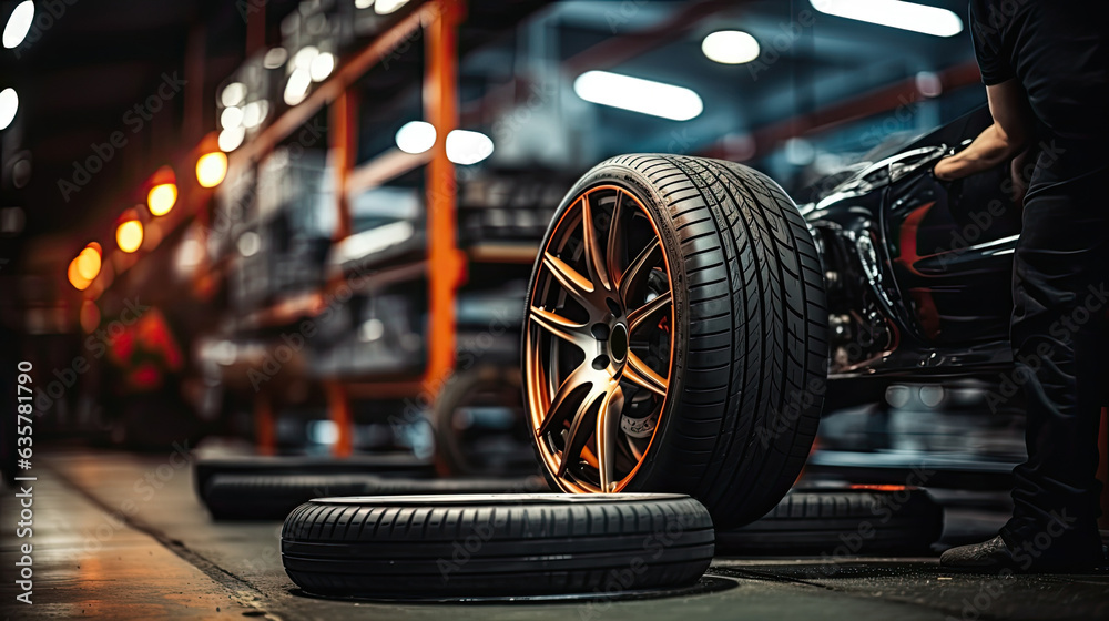Fototapeta premium changing tires, mechanic service