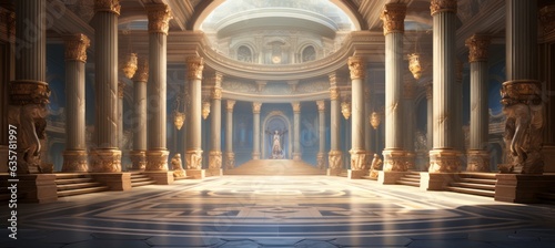 Hindu temple interior background. Generative AI technology.	
 photo