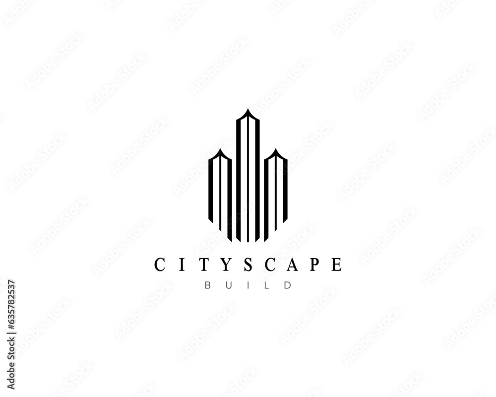 Cityscape logo design concept for architecture, construction, property, real estate, residence, apartment complex, skyscraper and city skyline.