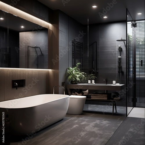 light modern bathroom with dark decor