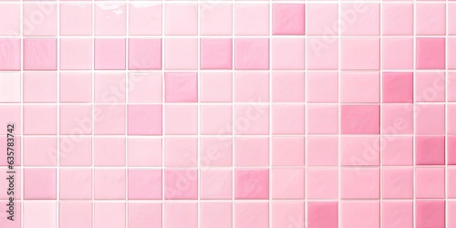 Bathroom wall is covered with pink tiles. Abstract geometric tile texture. Modern mosaic background