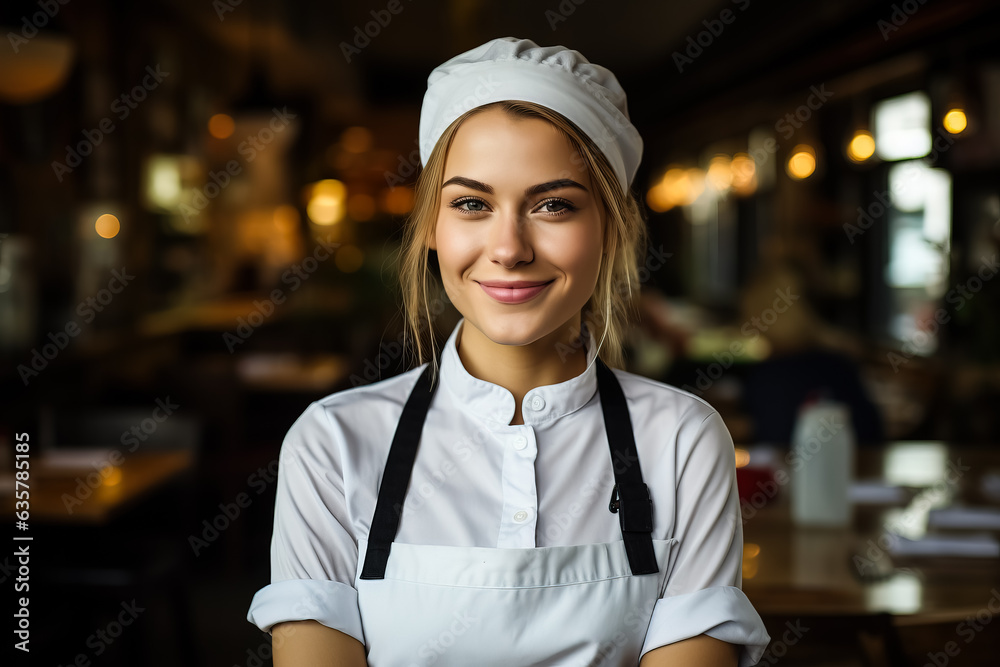 Young female chef in a restaurant Young female chef in a restaurant