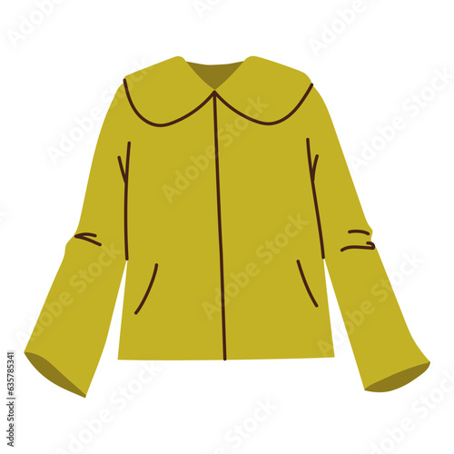 Isolated green female classic jacket coat with collar in flat style on white background. Warm clothes
