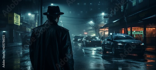 Detective finding suspect at street. Generative AI technology. © Hero Design