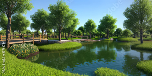 Photorealistic 3d illustration beautiful green park environment assortment scenic spots