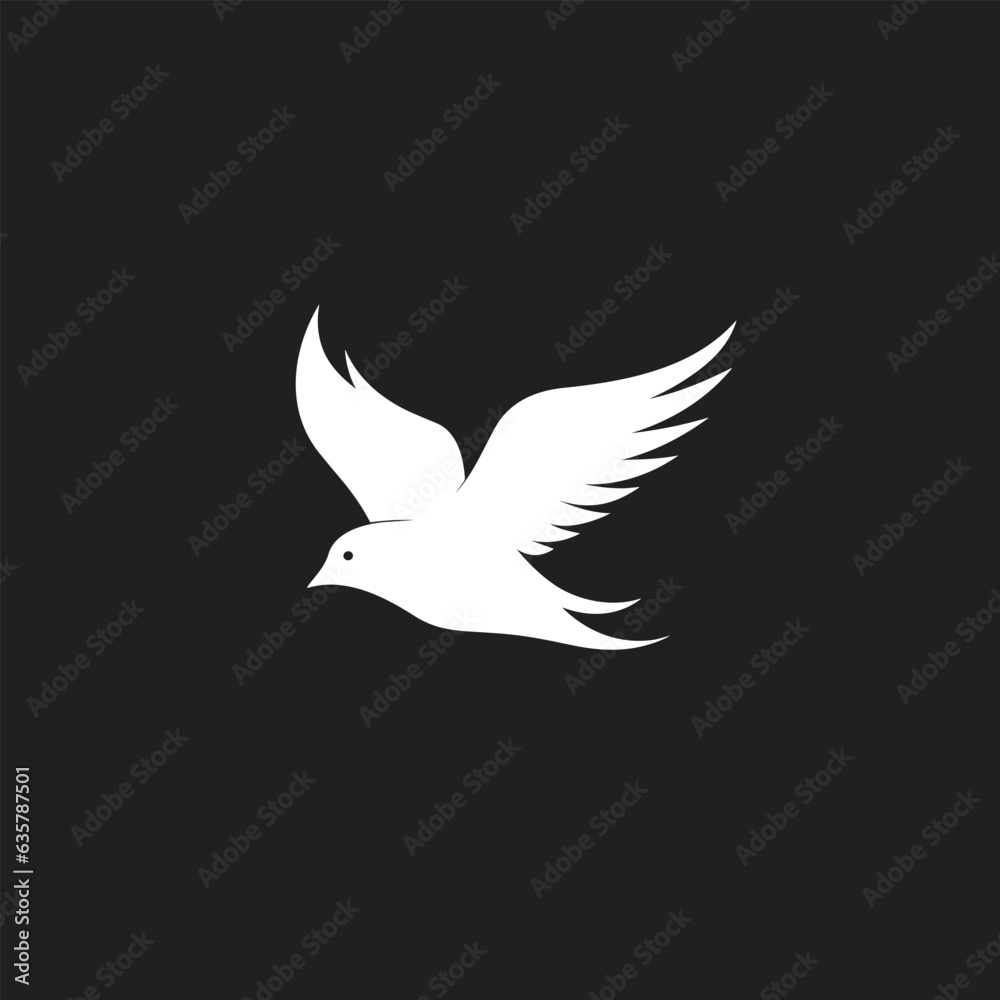 Fototapeta premium Wealth management monochrome glyph logo. Financial service. White dove. Design element. Created with artificial intelligence. Ai art for corporate branding, credit union, investment bank