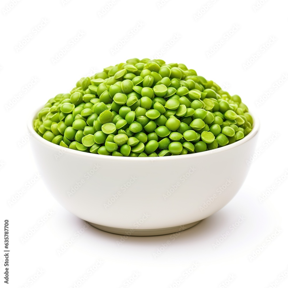 Green mung beans in bowl isolated on white background, Generative AI Green mung beans in bowl isolated on white background, Generative AI