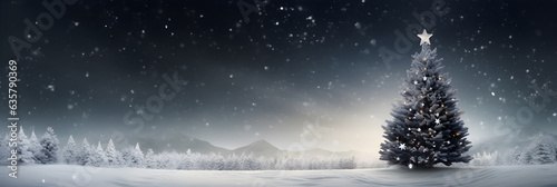 Christmas trees with winter forest landscape with snow background, Empty space, AI generate © Black Pig