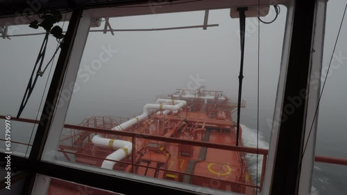 LNG tanker in strong fog at sea