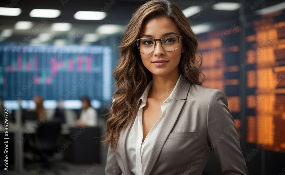 Fototapeta premium A woman wearing glasses in an office setting