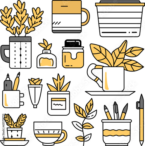 Set of parts illustrations on a desk in a stylish room with AI