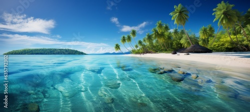 Tropical island beach coast. Generative AI technology.