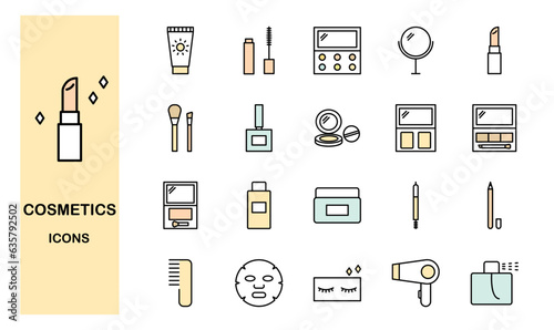 Photo Set of cosmetics and makeup line icons