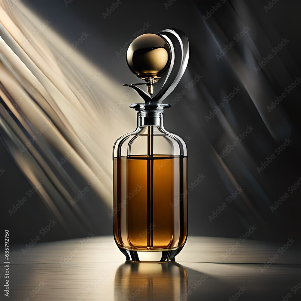 Combine the graceful curves of a perfume bottle with the intricate lines of laboratory glassware, creating a seamless fusion of art and science