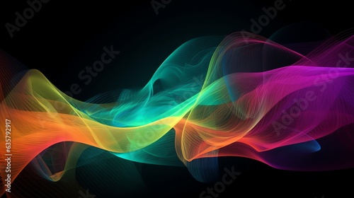 Colorful smoke wave on a black background, suitable for abstract backgrounds, music album covers, event posters, and artistic digital designs.
