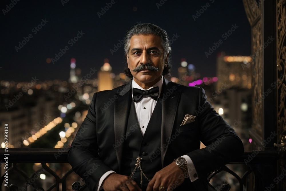 A stylish gentleman enjoying the view from a balcony A stylish gentleman enjoying the view from a balcony