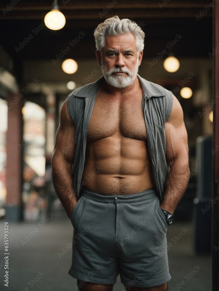 A shirtless man with a beard posing for a photo A shirtless man with a beard posing for a photo