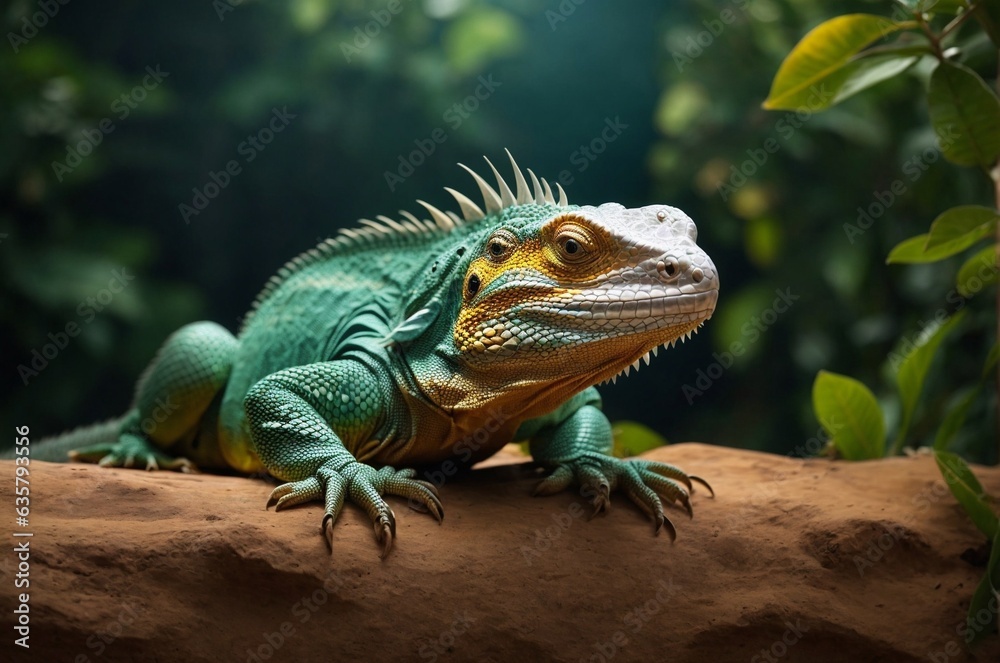 Obraz premium A majestic lizard perched atop a rugged rock formation