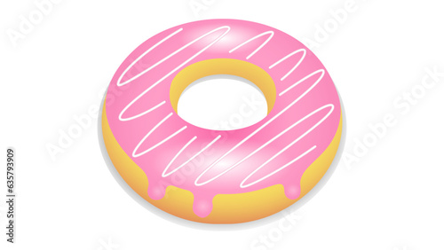 Fried delicious sweet donut with sweet pink glazed topping