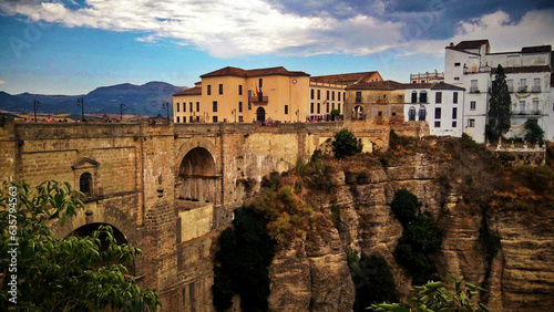 Detail of the famous 'Puente Nuevo' in the Andalusian city of Ronda, Spain