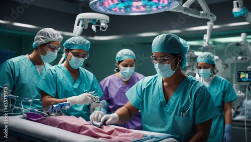  an image of a surgical team in an operating theater, capturing the precision and teamwork involved in medical procedures