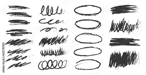 Charcoal scribble hand drawn brush vector design elements