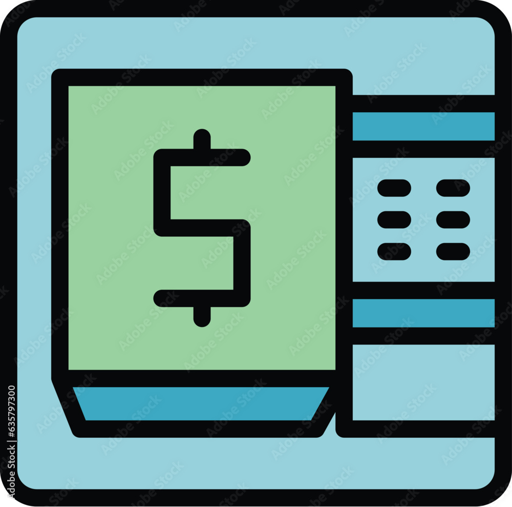 Money atm icon outline vector. Bank transfer. Mobile card color flat Money atm icon outline vector. Bank transfer. Mobile card color flat