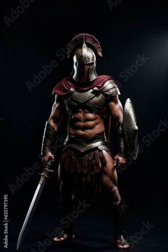 A man dressed in a gladiator costume holding a sword