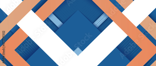 Minimal geometric background. Composition of dynamic blue shapes with red outline