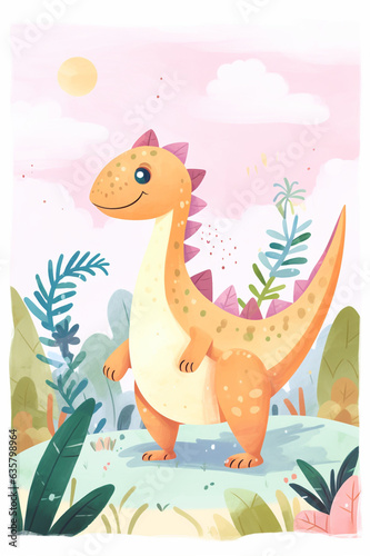 Watercolour Friendly Dinosaur