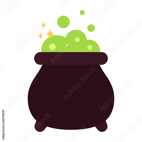 Black cauldron witches potion for halloween icon.