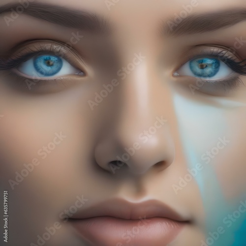 A portrait of a person with eyes that mirror the colors of a tranquil ocean, embodying a sense of calm and serenity1