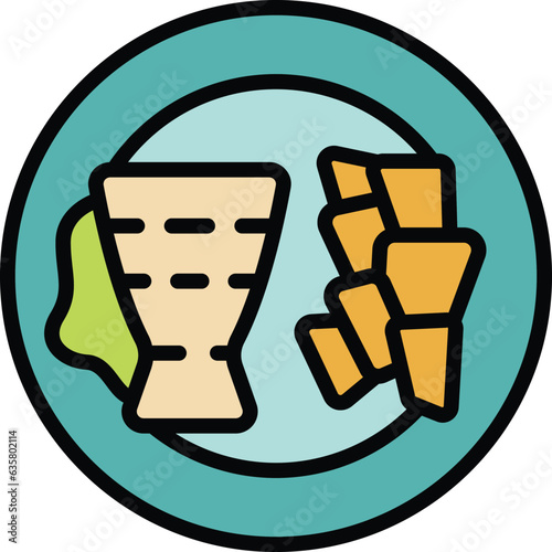 Food cuba plate icon outline vector. Dish caribbean. Dish shrimp color flat