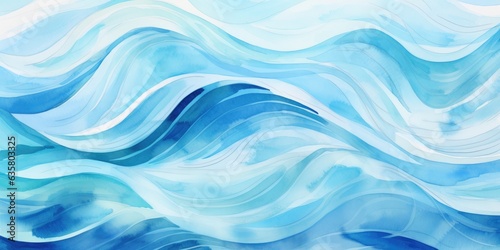 WATERCOLOR CHOPPY WATERS, Waves, pattern, Rough ocean, Blue texture, Wallpaper, Background. Clear and fresh blue water of a sea or ocean with range of blue shades. Wave motion sensation.