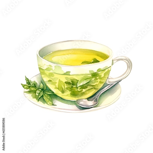 Green tea in glass isolated on white background