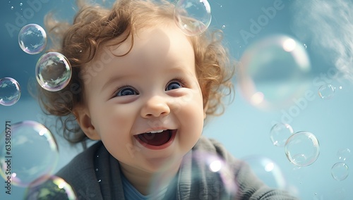 little baby laughing during bubbles in the tub