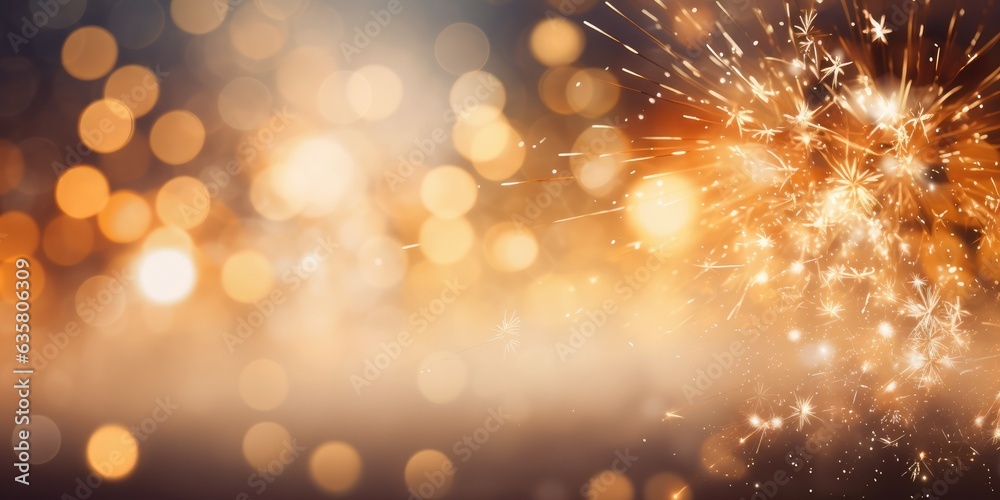 Abstract background new year, Gold fireworks and celebrating holiday, copy space, generative ai - obrazy, fototapety, plakaty 
