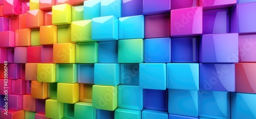 3D COLORFUL SHINY CUBES PATTERN. Emotional texture  Evocative  Wallpaper  Background. Mosaic texture. Sensation of three-dimensional motion of the little solid cubes in a colorful texture.