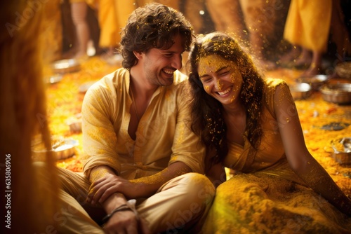A Happy Couple Celebrating Holi Festival. A fictional character Created By Generated AI.