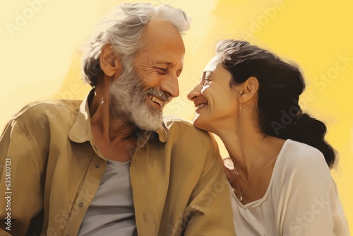 Older Couple Smiling and Embracing Each Other. A fictional character Created By Generated AI.